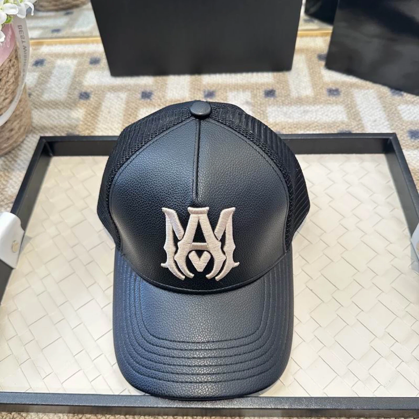AMIRI Black Trucker Hat with Embroidered Logo