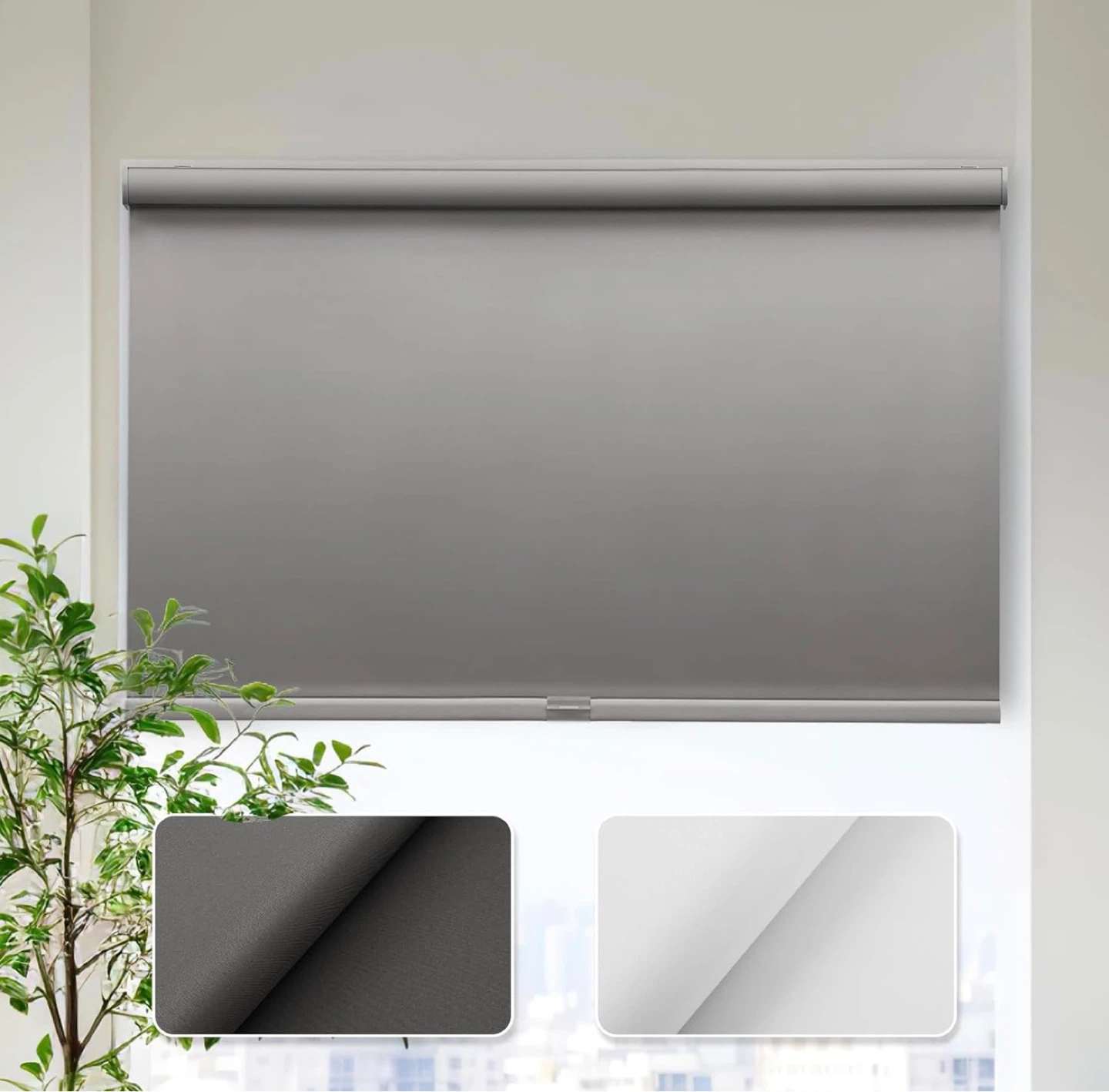 NEW 2X Cordless Blackout Zebra Blinds, 72” W x 72” H, Grey