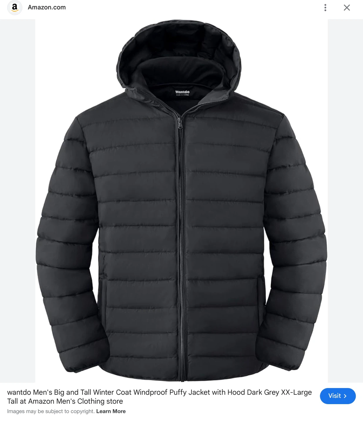 NWT Men's Big & Tall Lightweight packable Puffer Jacket XX-Large