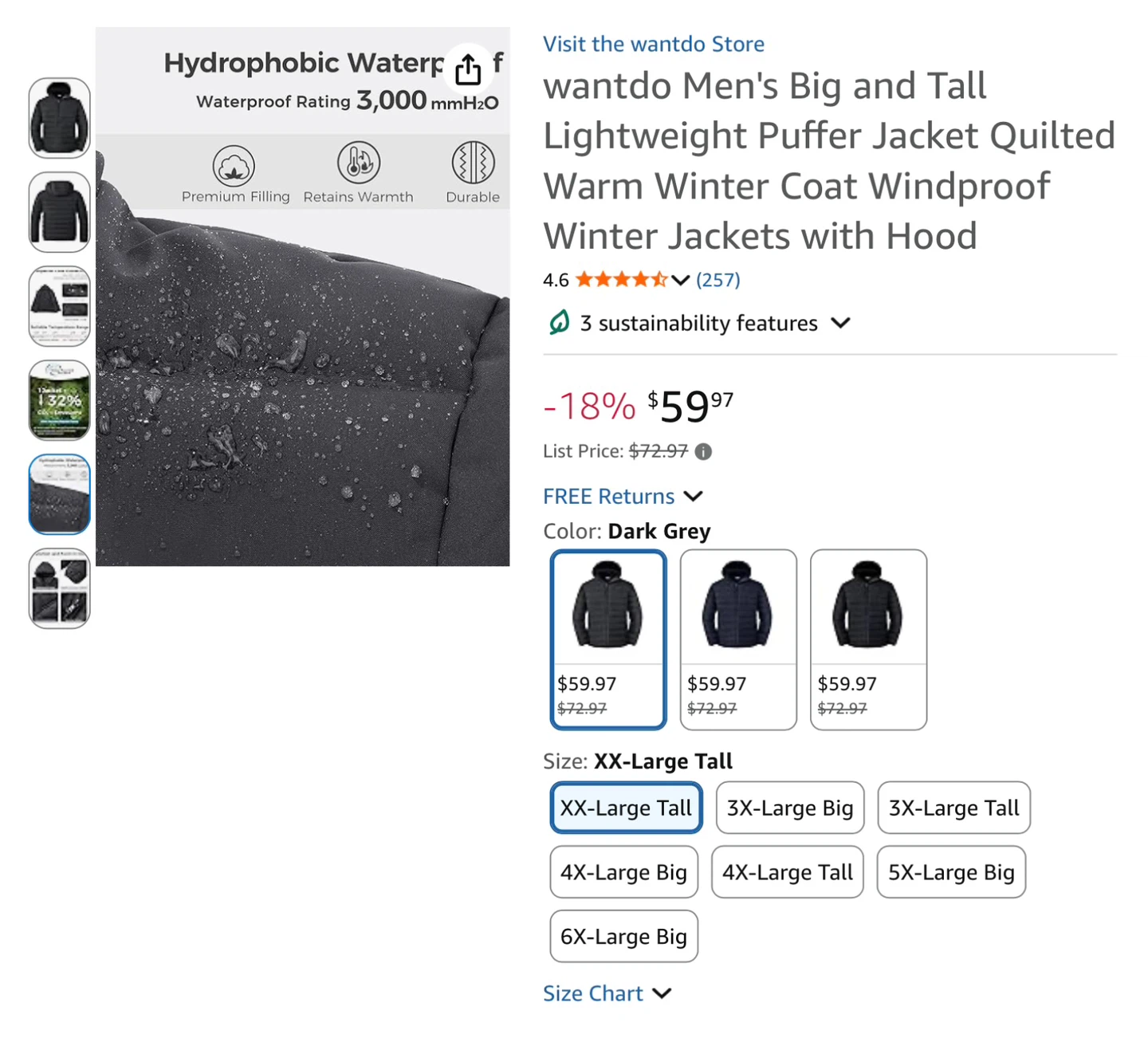 NWT Men's Big & Tall Lightweight packable Puffer Jacket XX-Large - photo 4