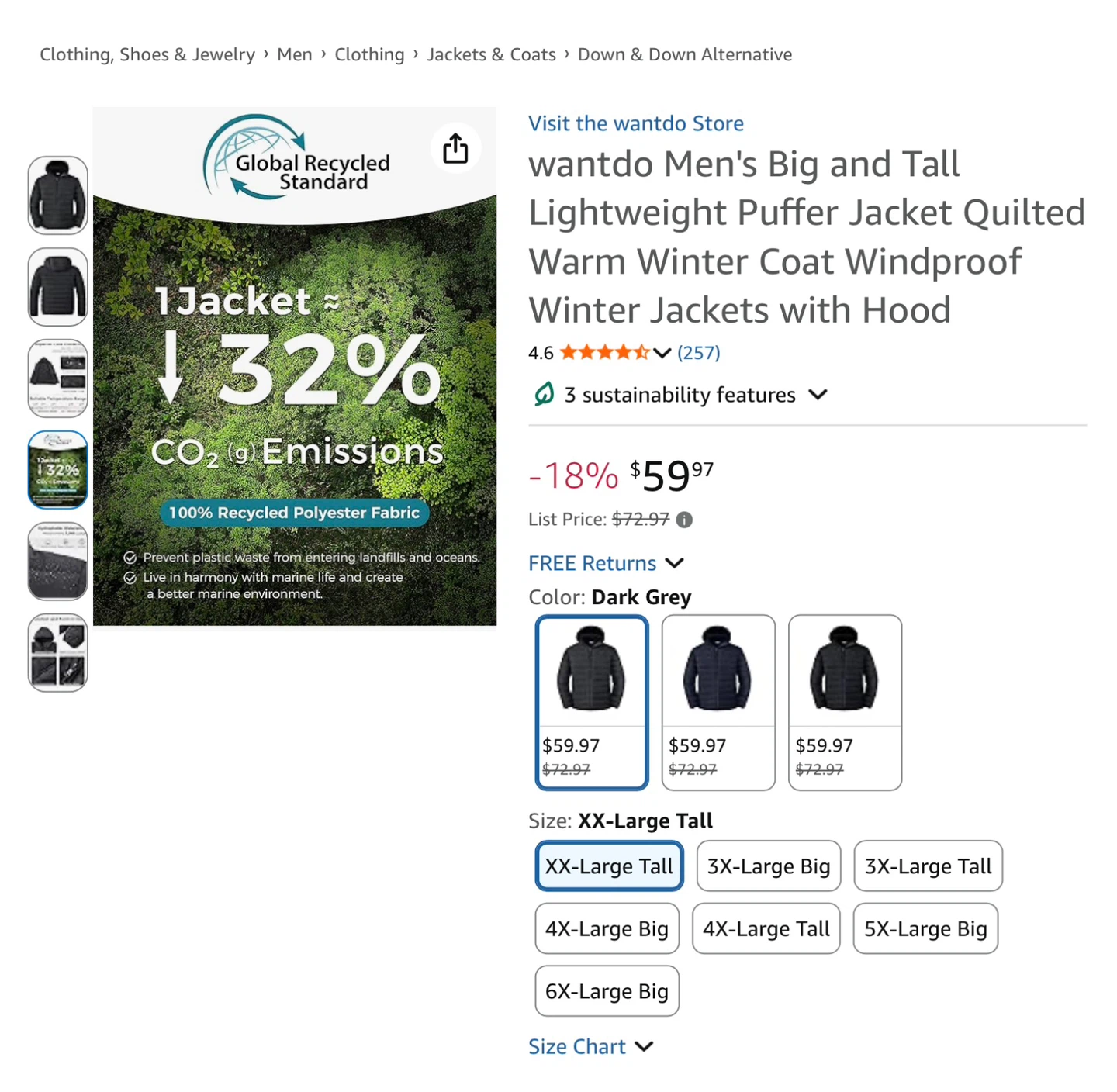 NWT Men's Big & Tall Lightweight packable Puffer Jacket XX-Large - photo 5