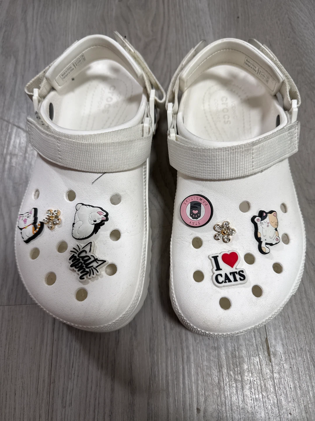 White Crocs with Cat Charms