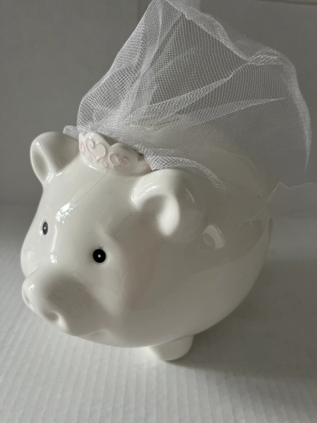 White Piggy Bank with Bride Veil