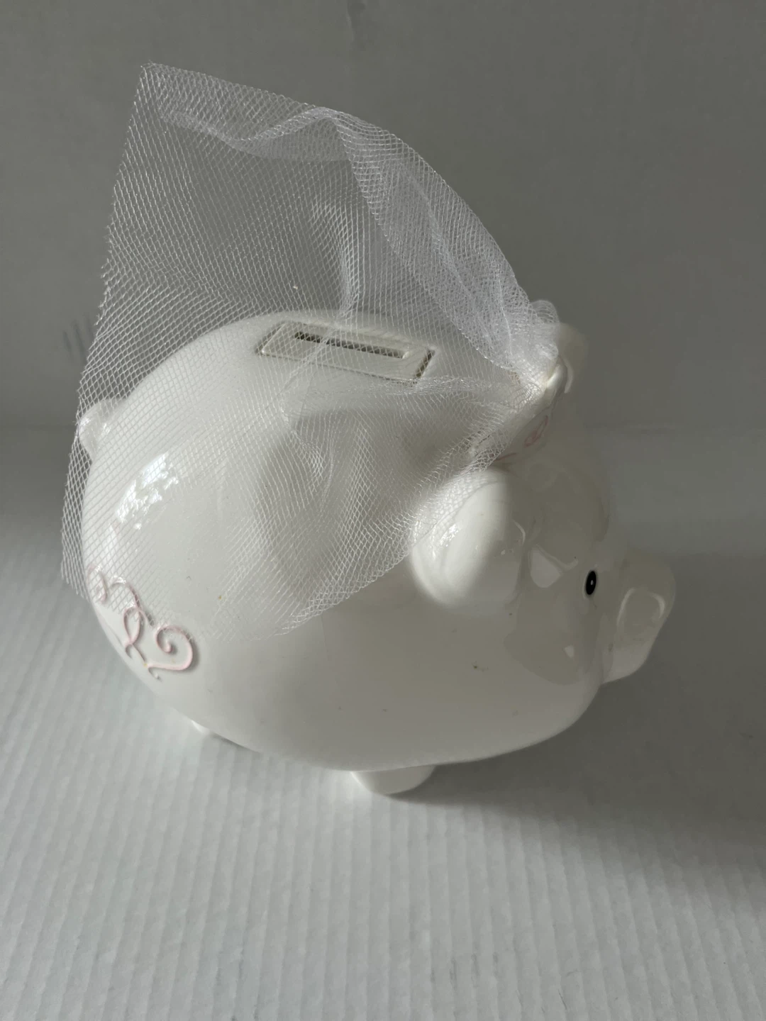 White Piggy Bank with Bride Veil - photo 2