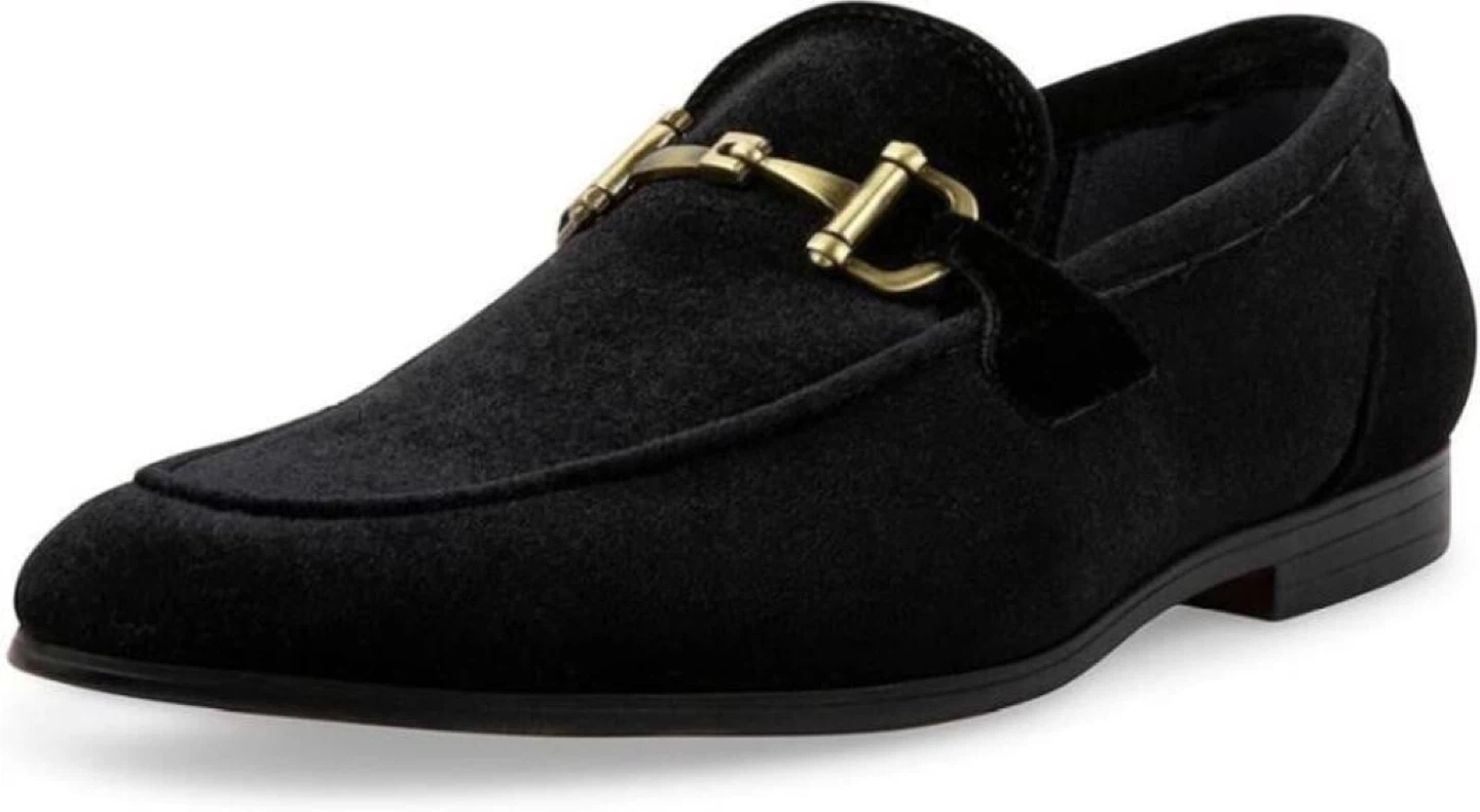 Steve Madden Black Velvet Loafers with Gold Buckle