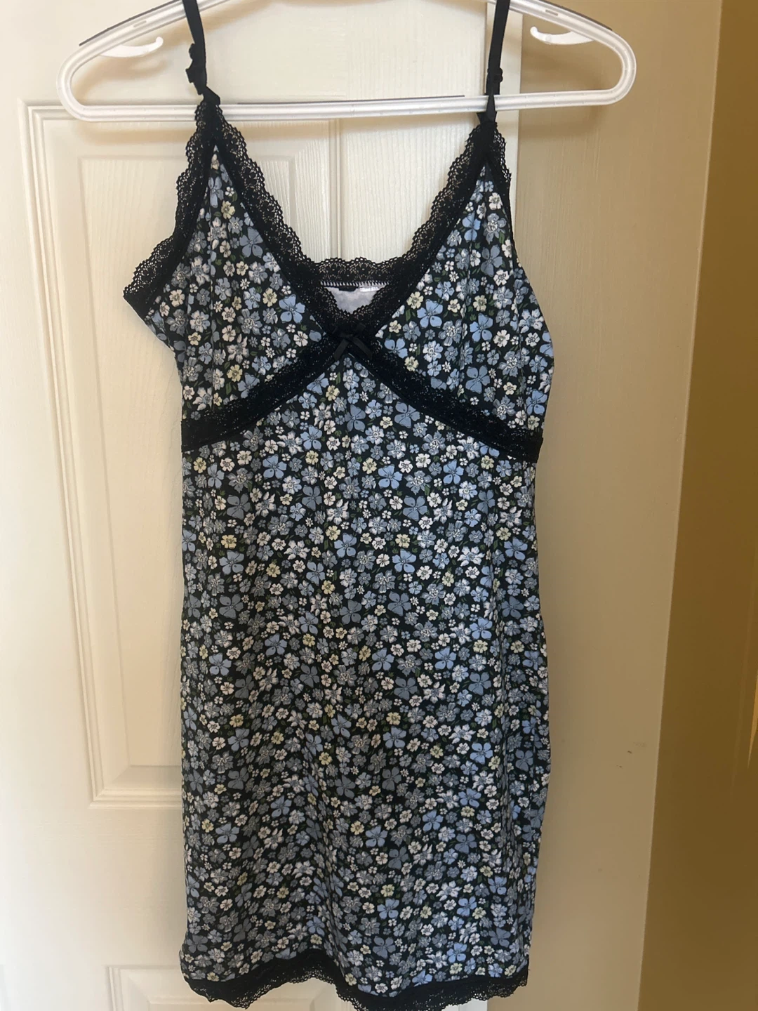 Floral Print Cami Dress with Black Lace Trim