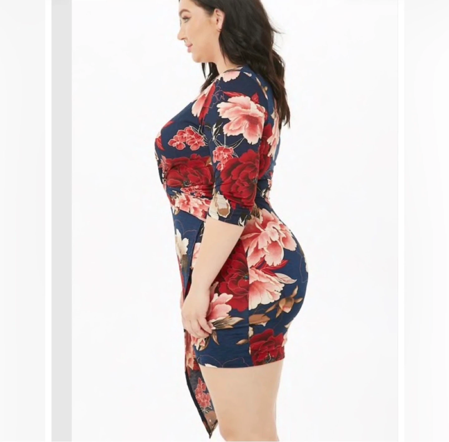 Plus Size Twist-Front Floral Skirt Print Mini Dress - photo 2