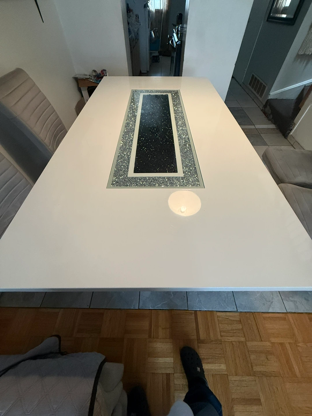 Modern White Dining Table with Crushed Diamond Inlay - photo 5