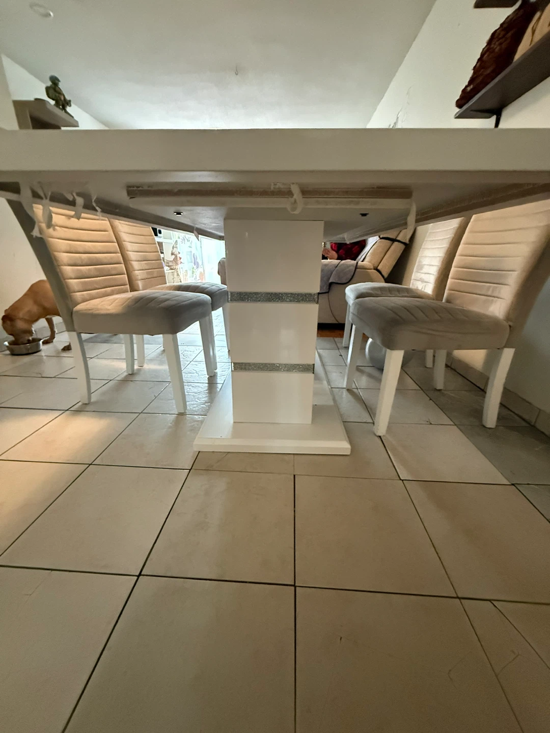 Modern White Dining Table with Crushed Diamond Inlay - photo 2