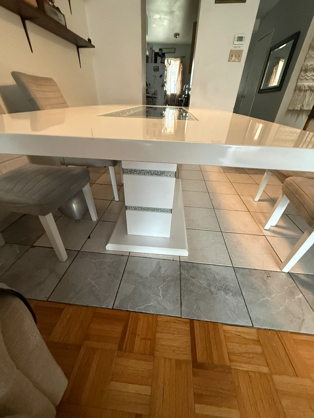 Modern White Dining Table with Crushed Diamond Inlay - photo 3