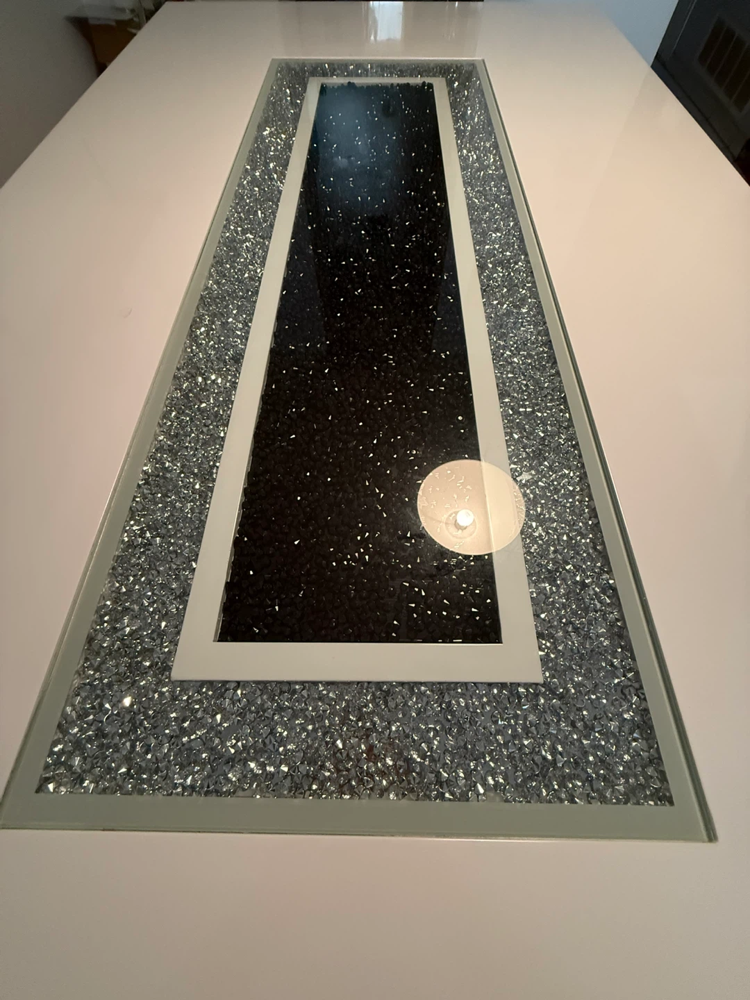 Modern White Dining Table with Crushed Diamond Inlay - photo 4
