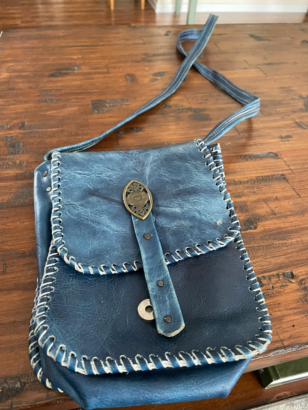 Blue Leather Shoulder Bag
