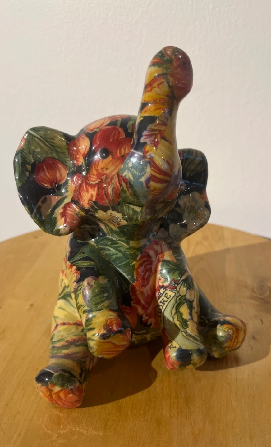 Vintage Ceramic Elephant Figurine with Floral Design