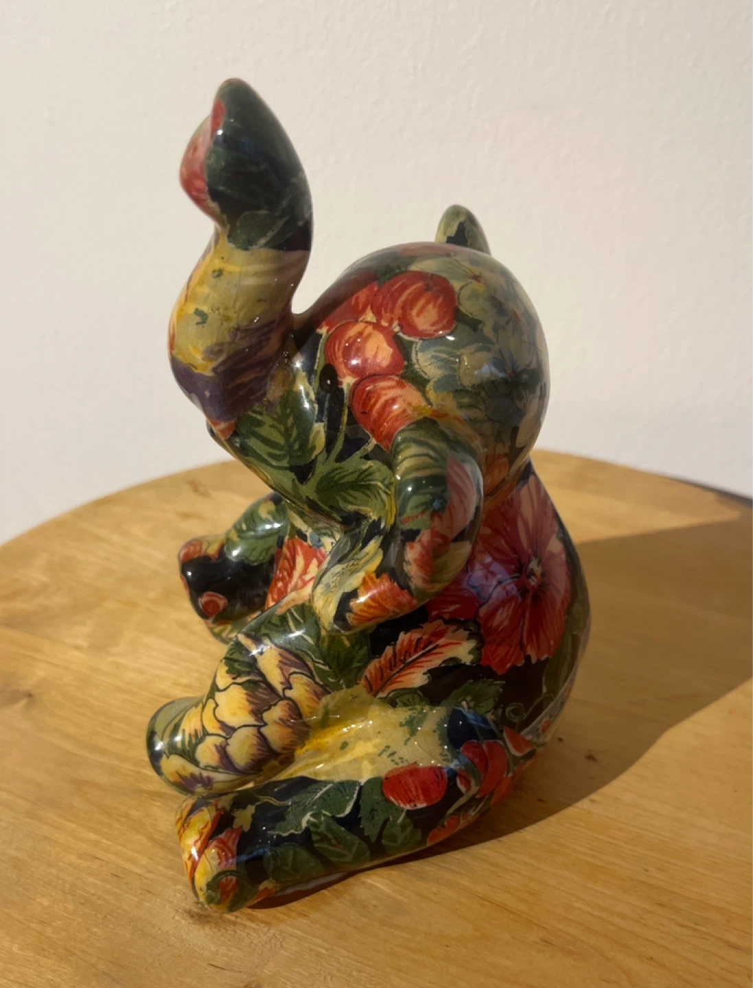 Vintage Ceramic Elephant Figurine with Floral Design - photo 2