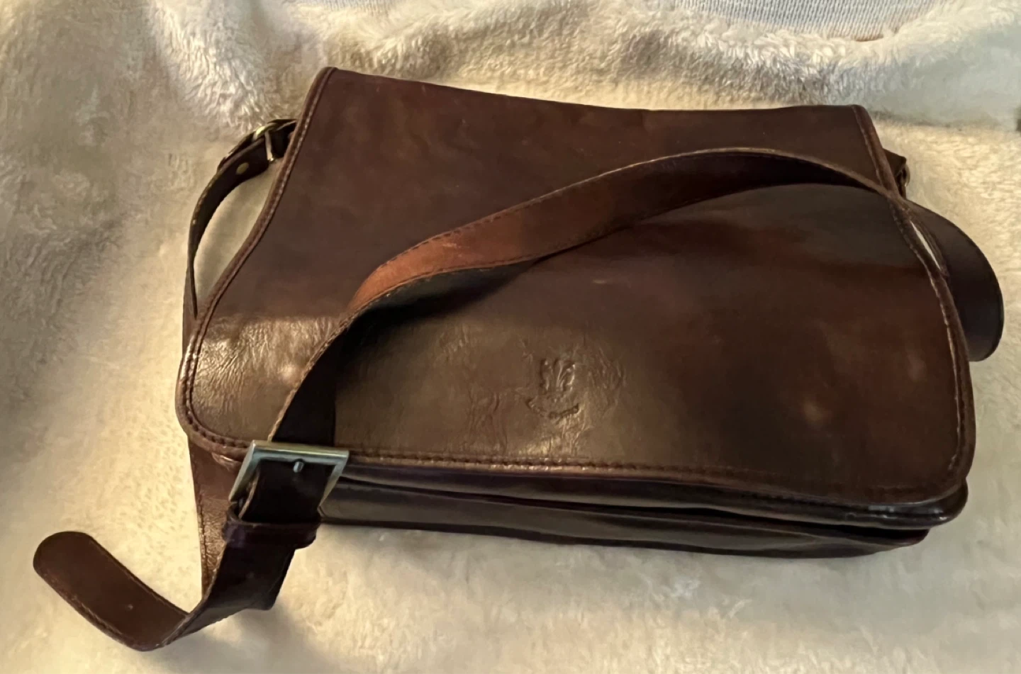 Brown Leather Messenger Briefcase Bag Made in Italy