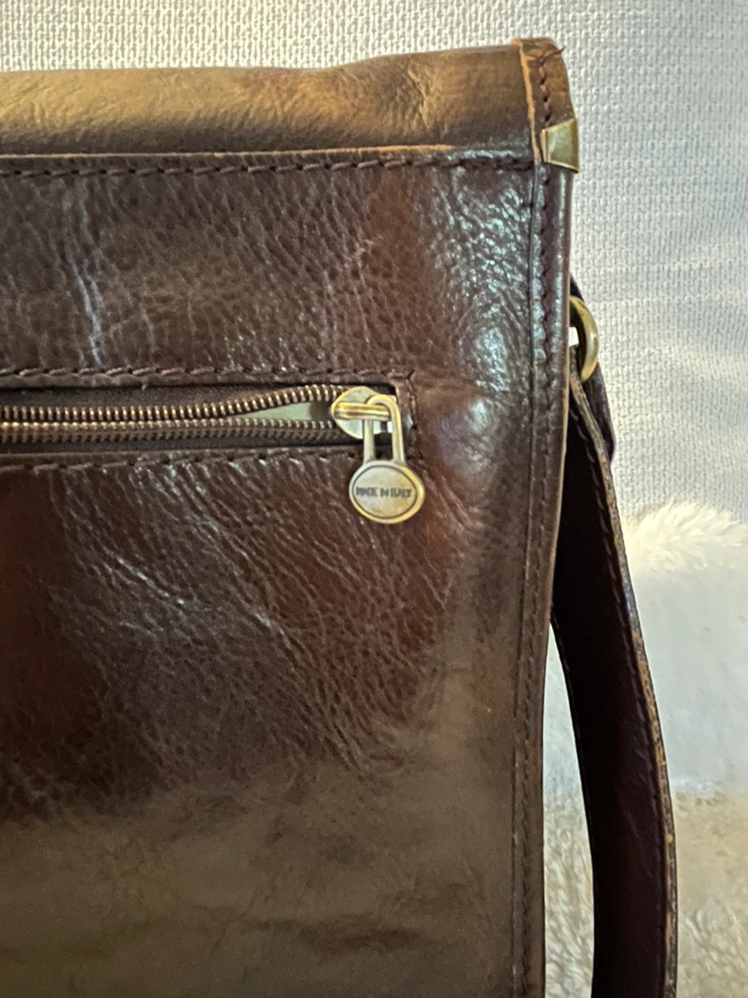 Brown Leather Messenger Briefcase Bag Made in Italy - photo 4
