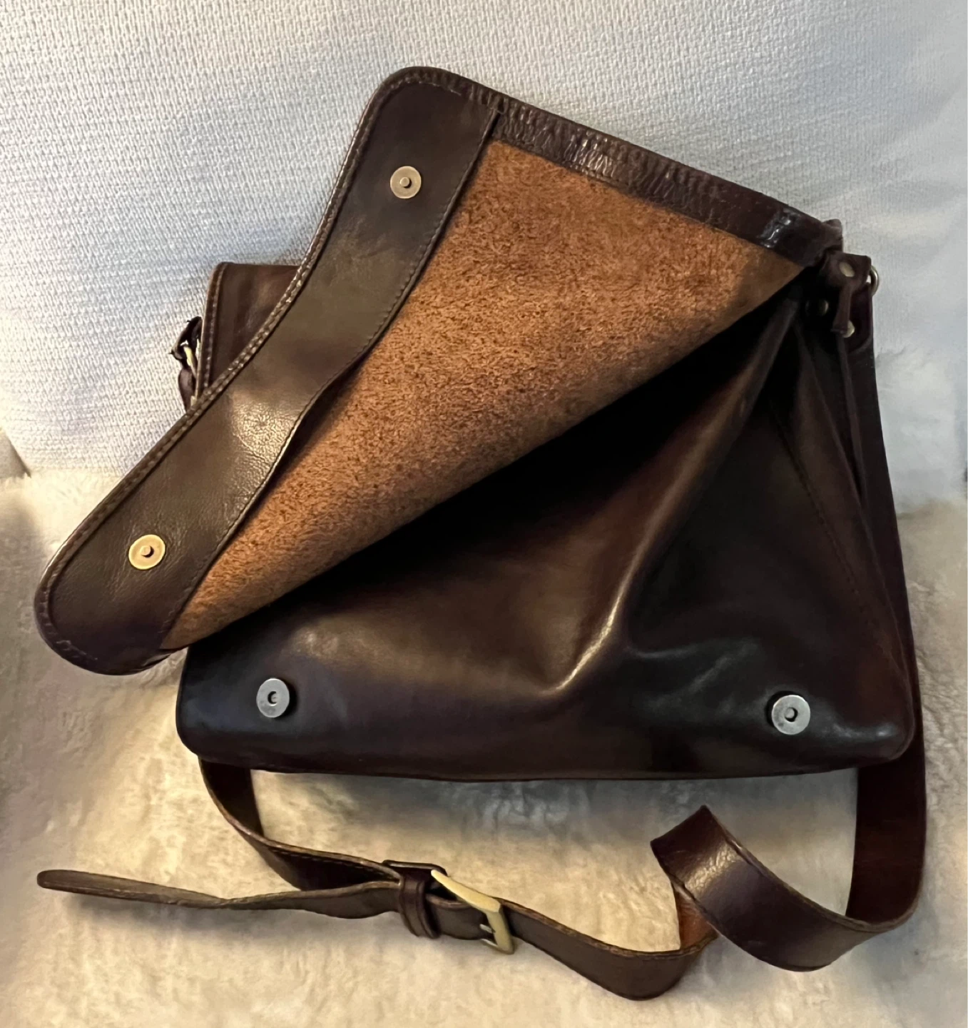 Brown Leather Messenger Briefcase Bag Made in Italy - photo 5