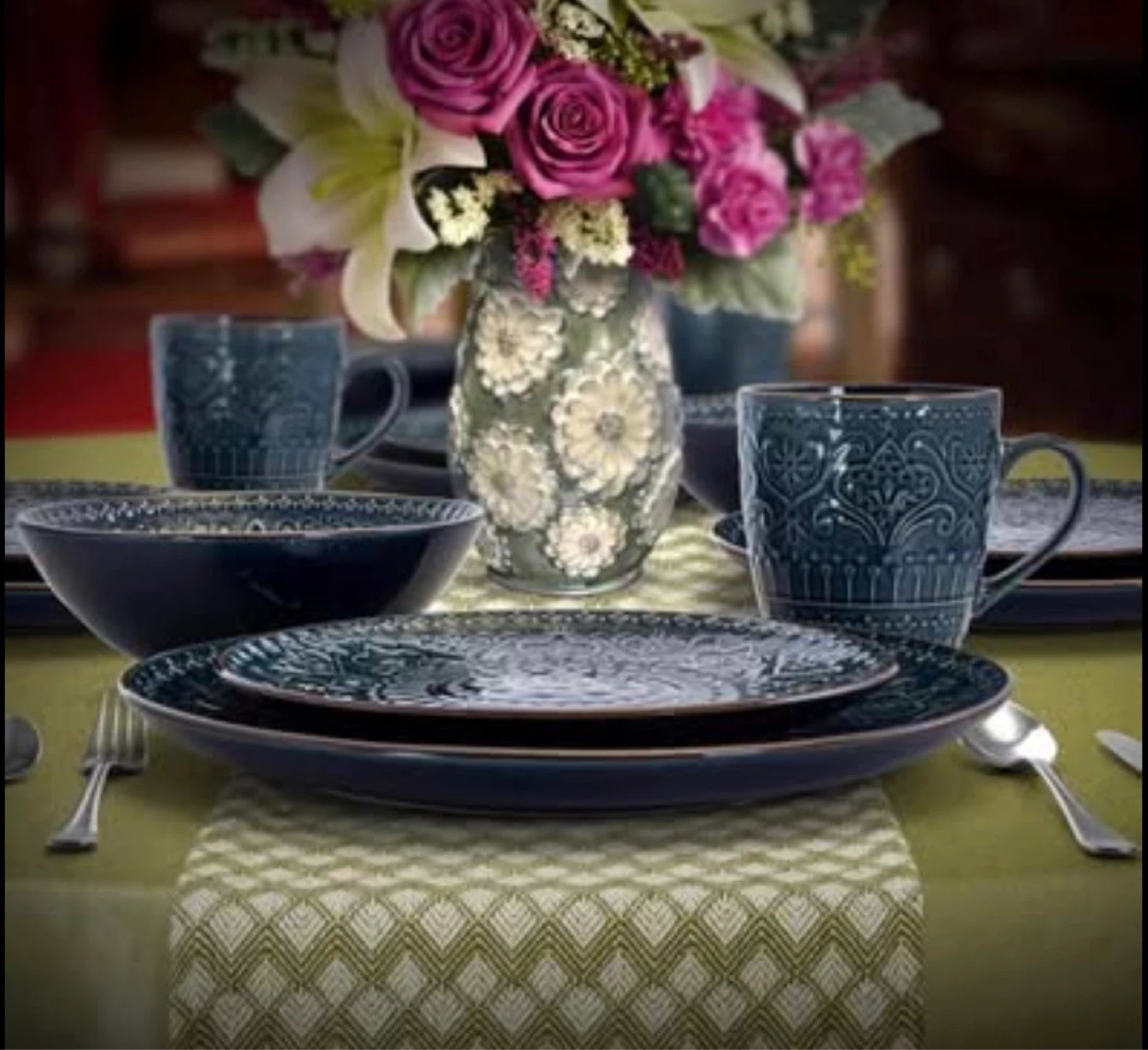 Elama Deepsea Mozaic 16-Piece Stoneware Dinnerware Set