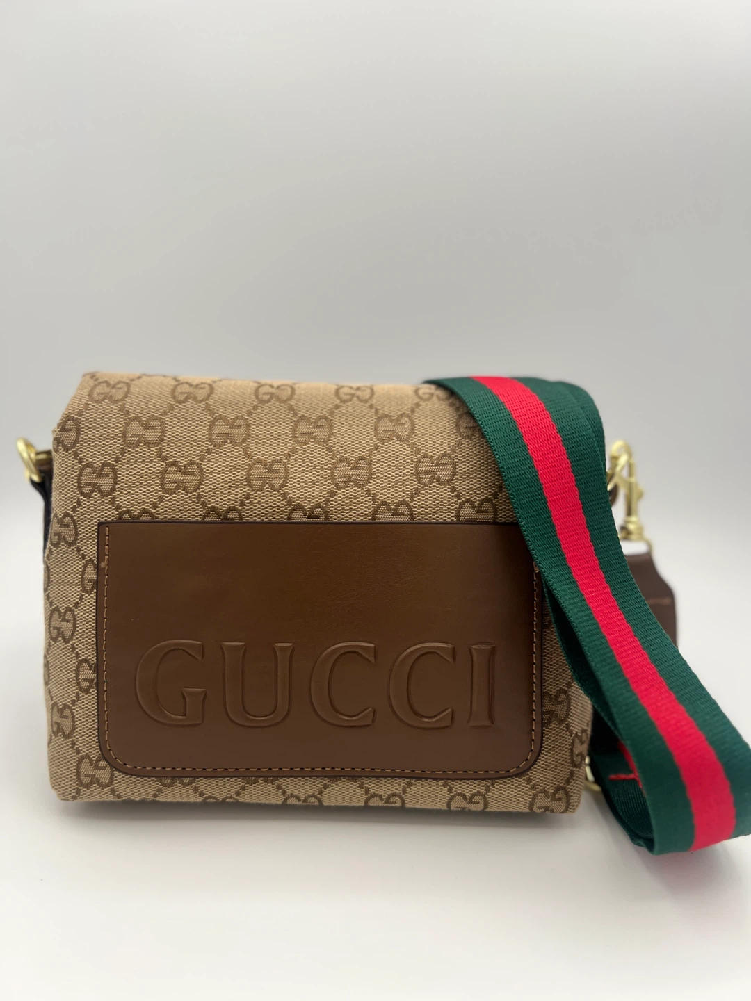 Gucci Monogram Crossbody Bag with Red and Green Stripe Strap - photo 4