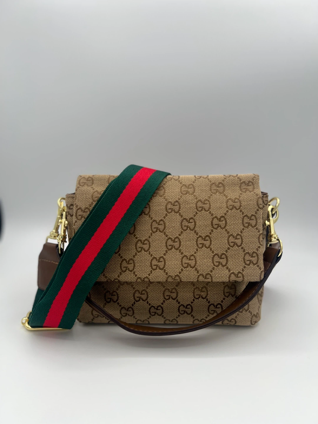 Gucci Monogram Crossbody Bag with Red and Green Stripe Strap - photo 3