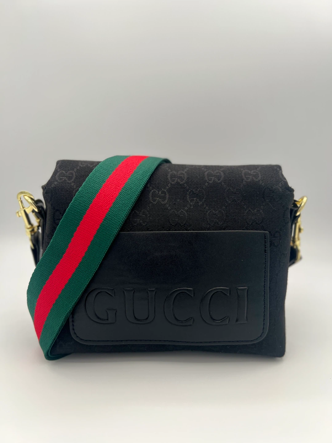 Gucci Monogram Crossbody Bag with Red and Green Stripe Strap - photo 2