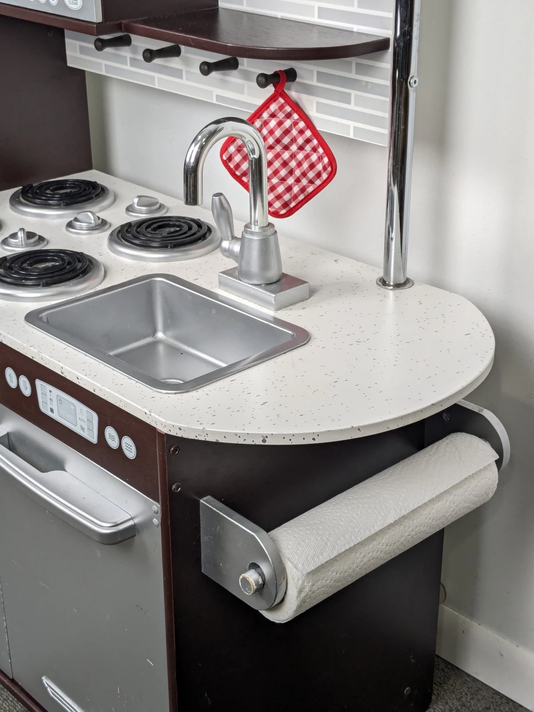 Wooden Play Kitchen with Refrigerator, Microwave, and Oven - photo 4
