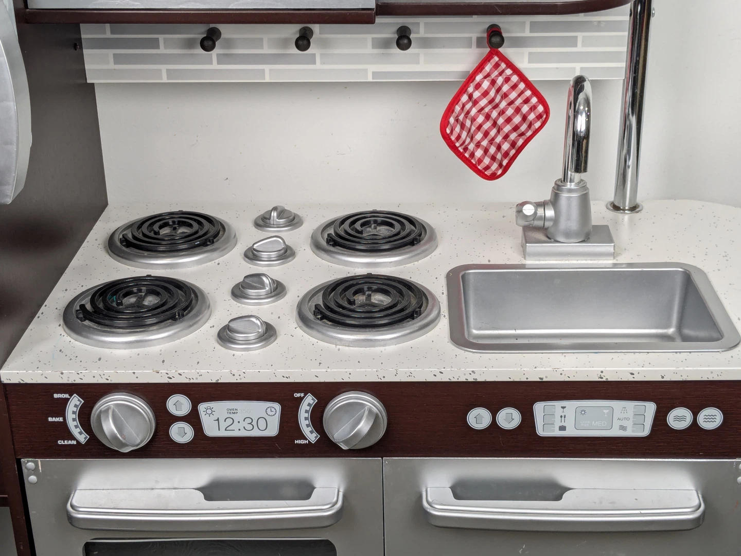 Wooden Play Kitchen with Refrigerator, Microwave, and Oven - photo 2