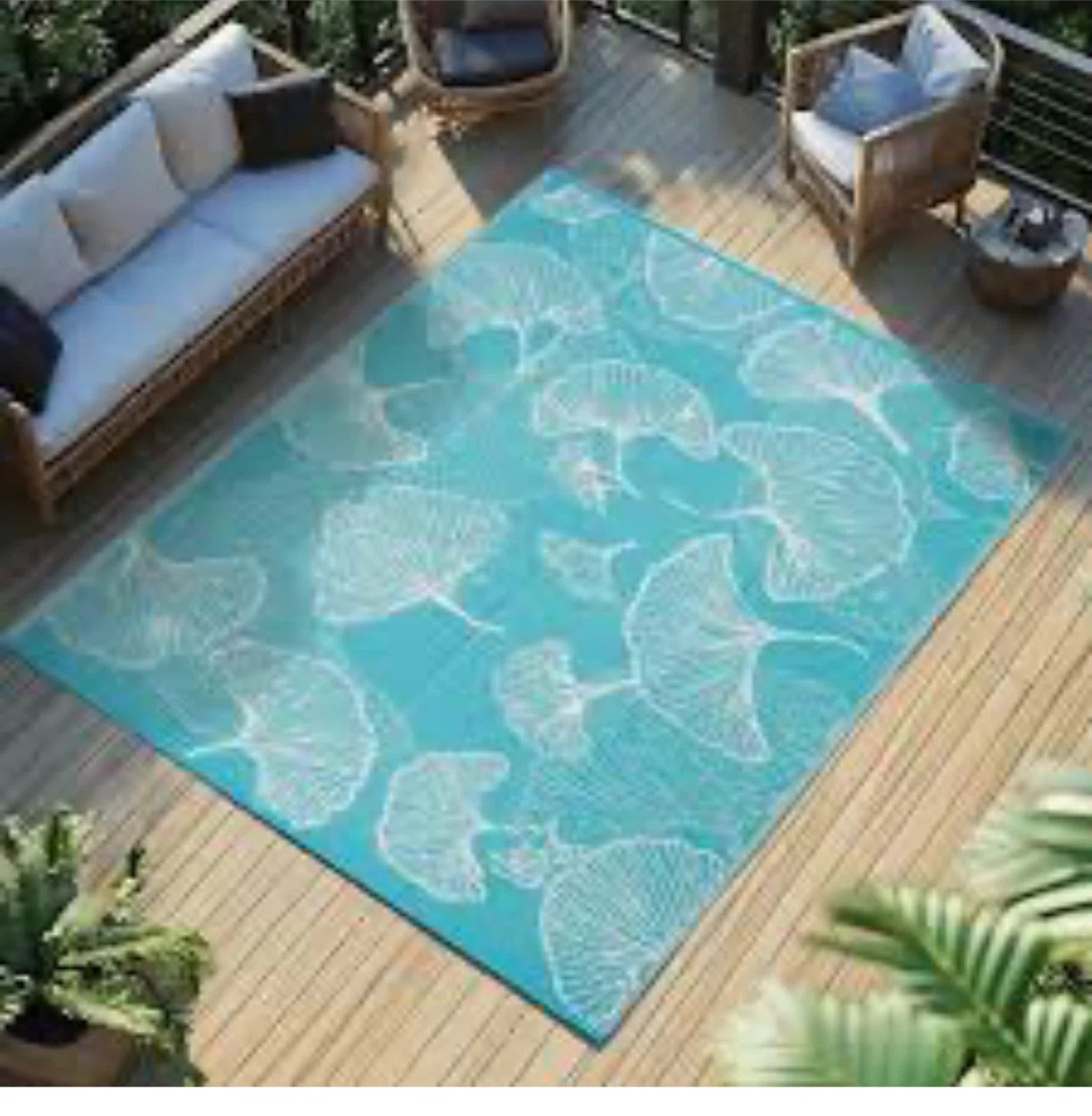 Outdoor Area Rug - Blue Ginkgo Leaf Pattern - photo 2
