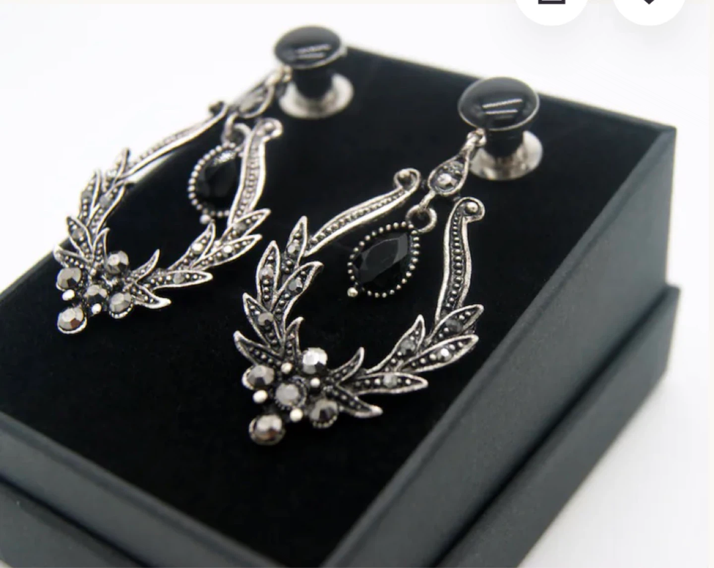 Vintage Style PDG Dangle Earrings with  Black onyx  Stones