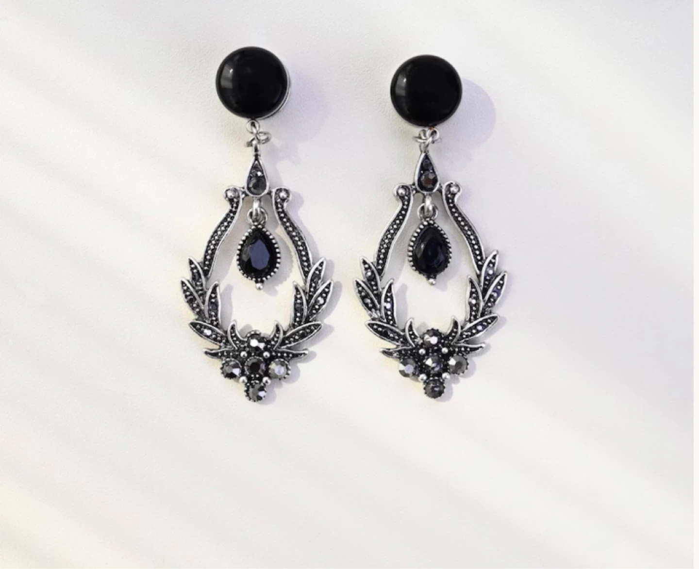 Vintage Style PDG Dangle Earrings with  Black onyx  Stones - photo 2