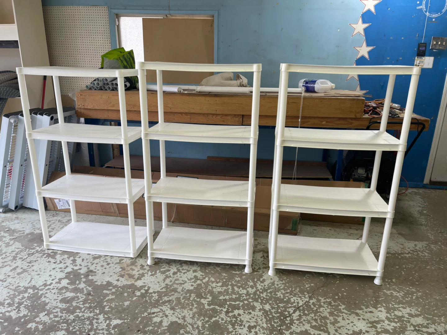3-White Plastic Shelving Units