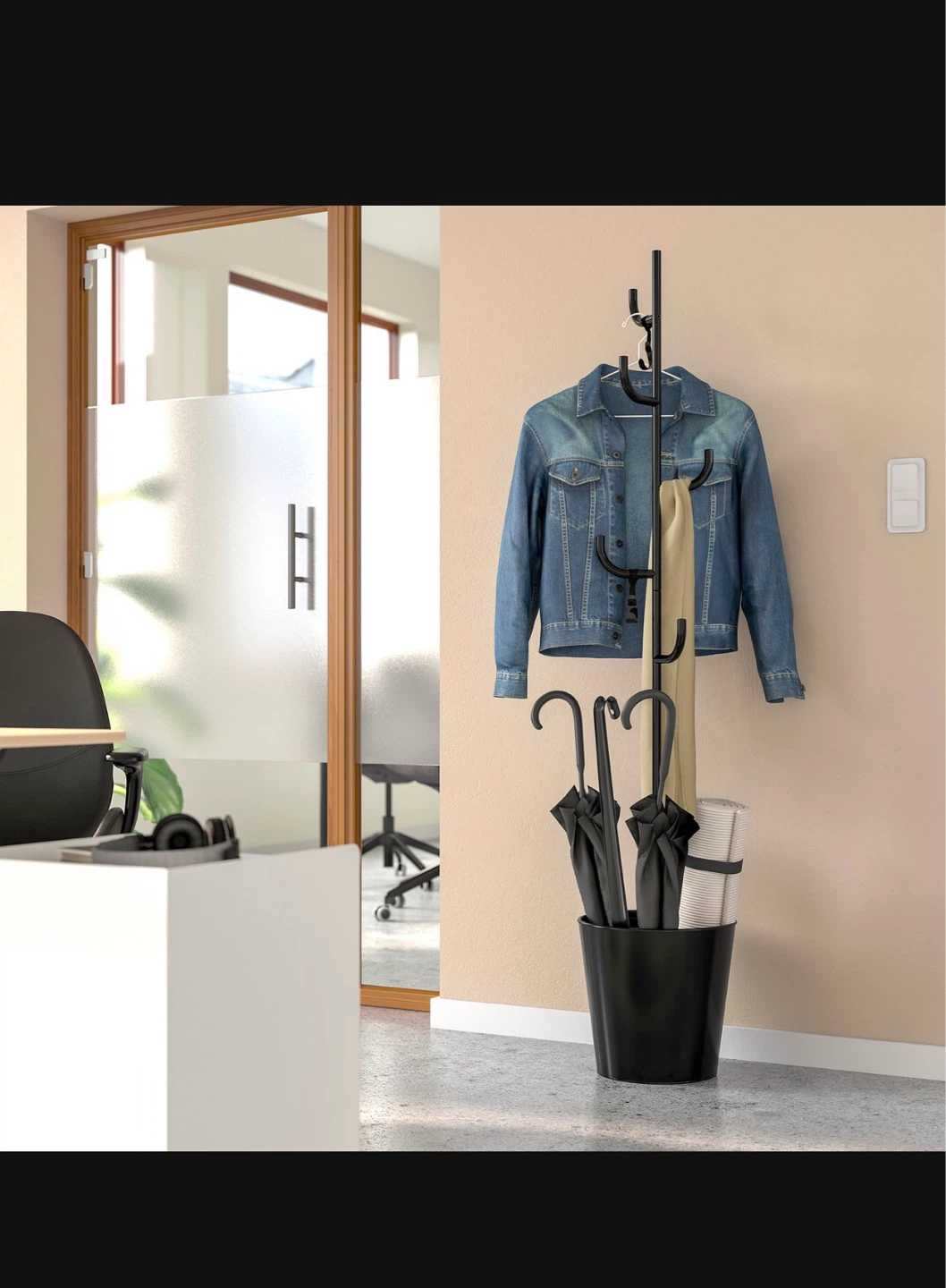 Ikea Black Metal Coat Rack with Umbrella Stand - photo 2