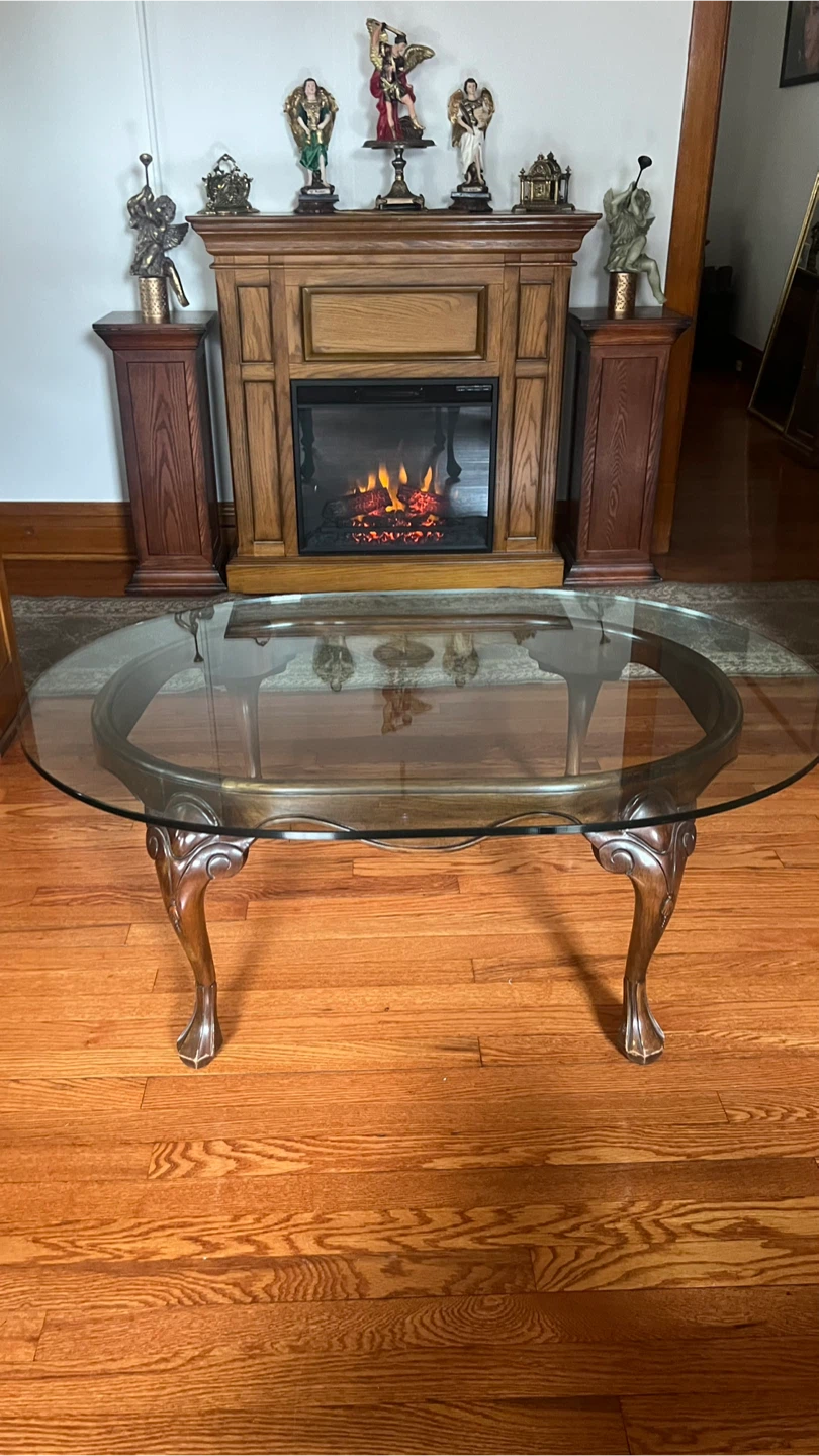 Oval Glass Top Coffee Table with Wood Legs - photo 2