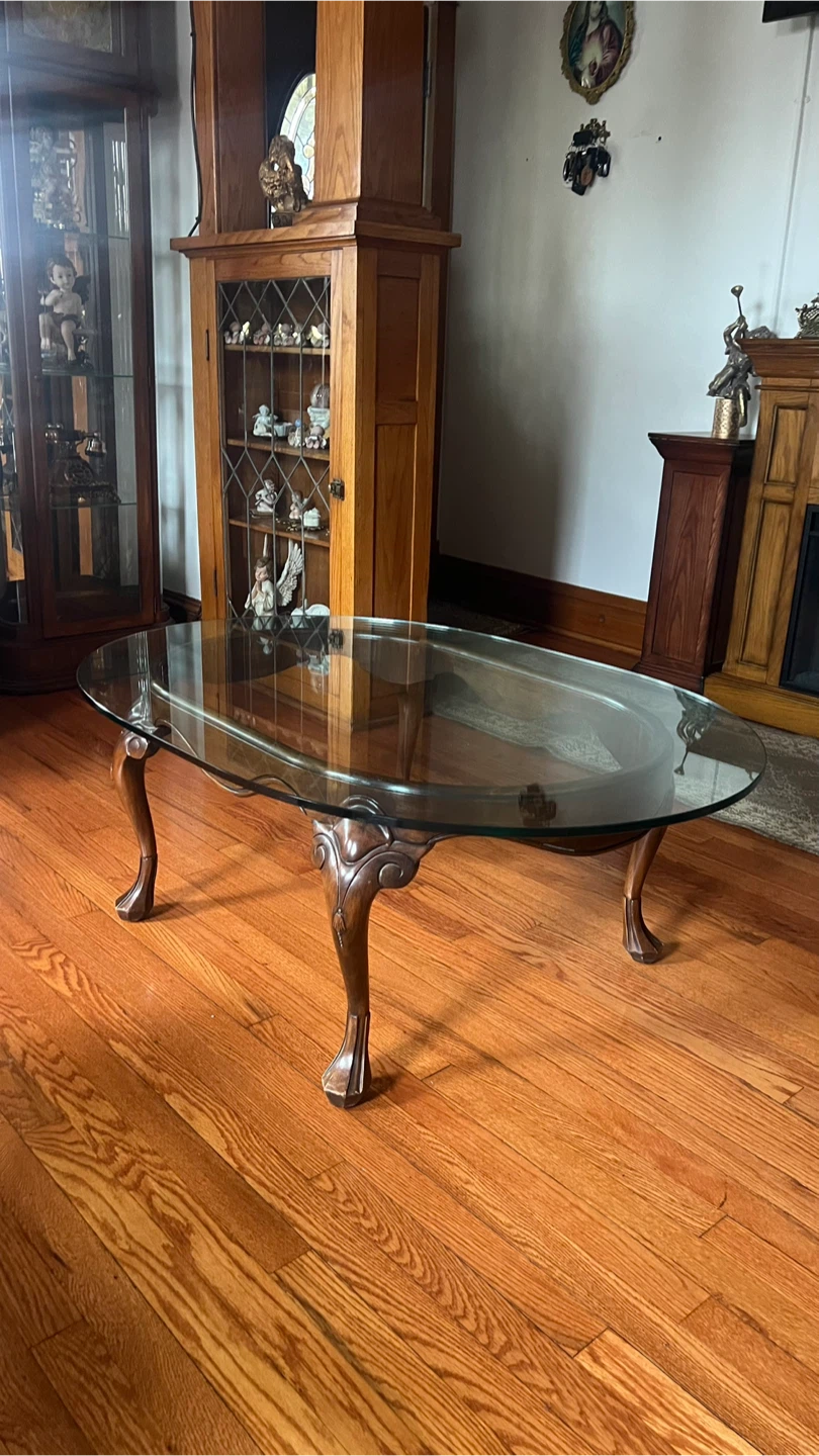 Oval Glass Top Coffee Table with Wood Legs - photo 3