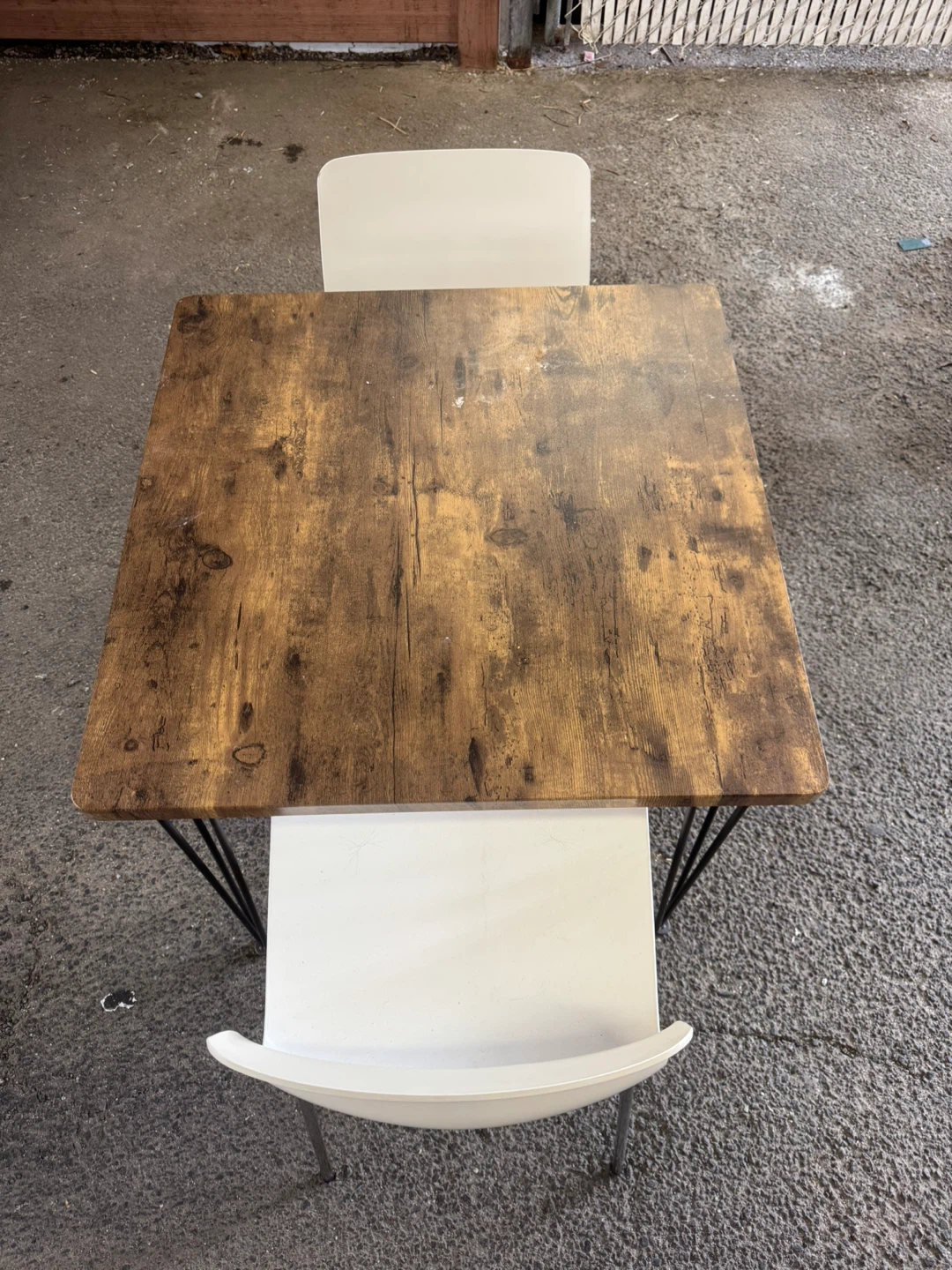 Rustic Wood Dining Table Set with 2 White Chairs