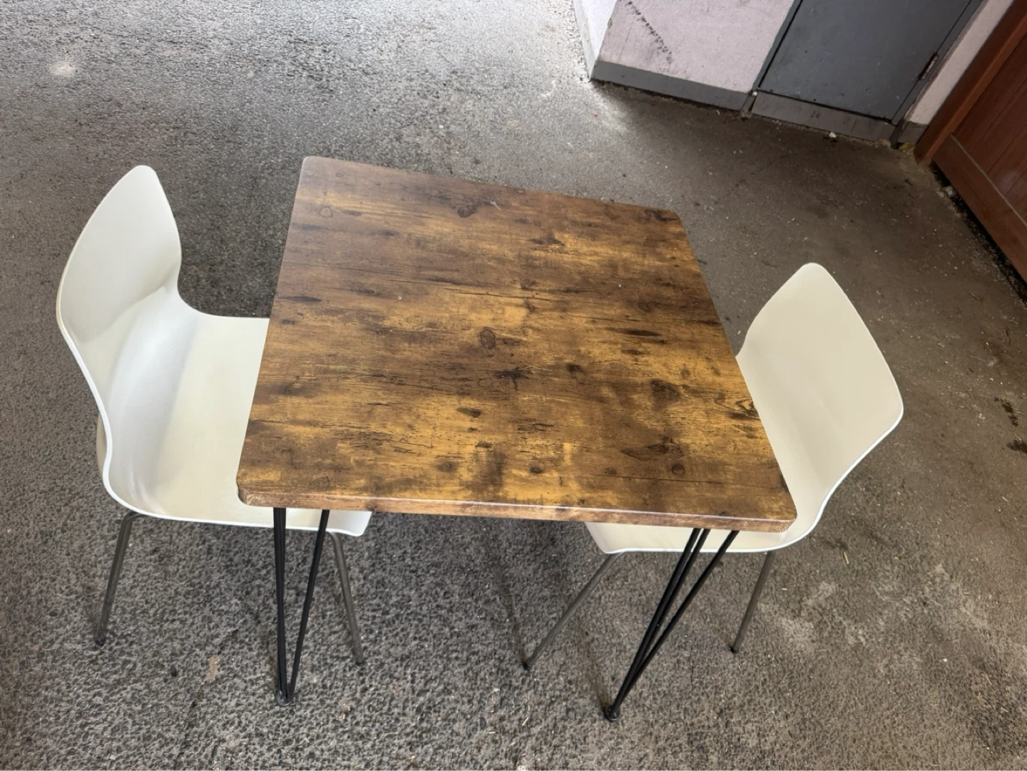 Rustic Wood Dining Table Set with 2 White Chairs - photo 2