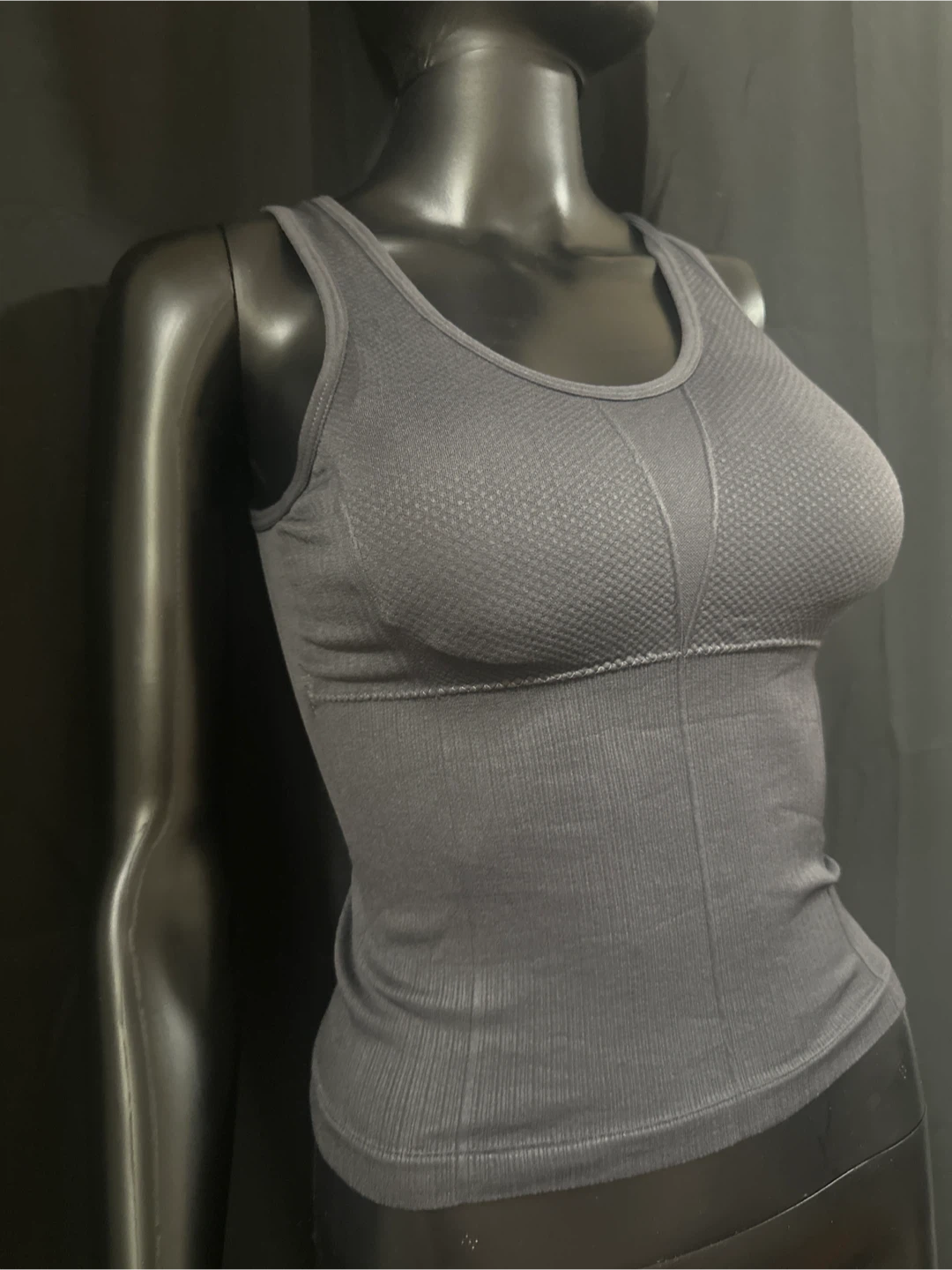 Grey Ribbed Tank Top with Cutout Back
