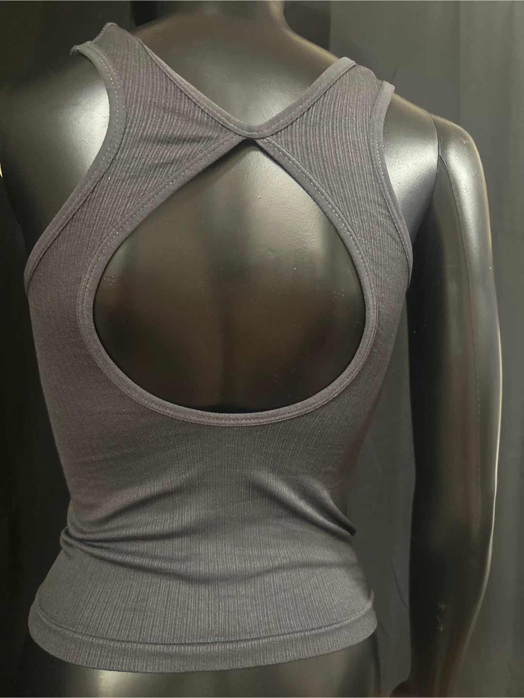 Grey Ribbed Tank Top with Cutout Back - photo 2