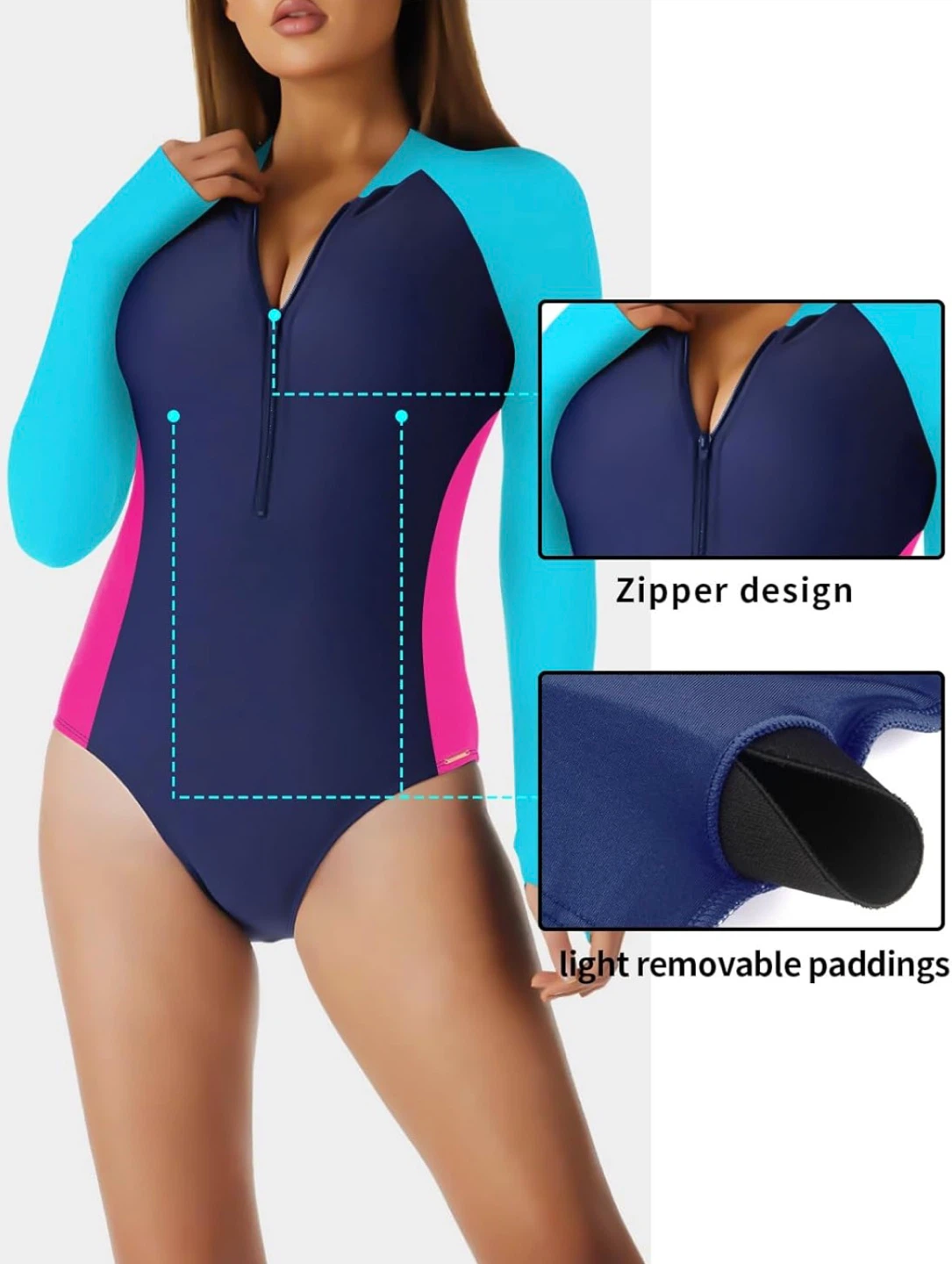 NWT Relleciga Long Sleeve zip up one piece Swimsuit Rash Guard - photo 4