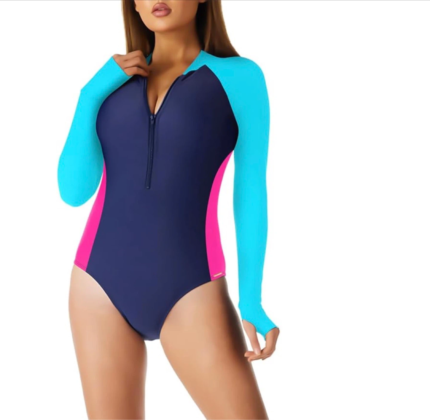 NWT Relleciga Long Sleeve zip up one piece Swimsuit Rash Guard