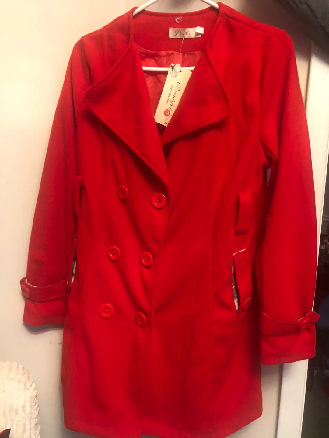 J.A.S. Red Double-Breasted Coat - Size M