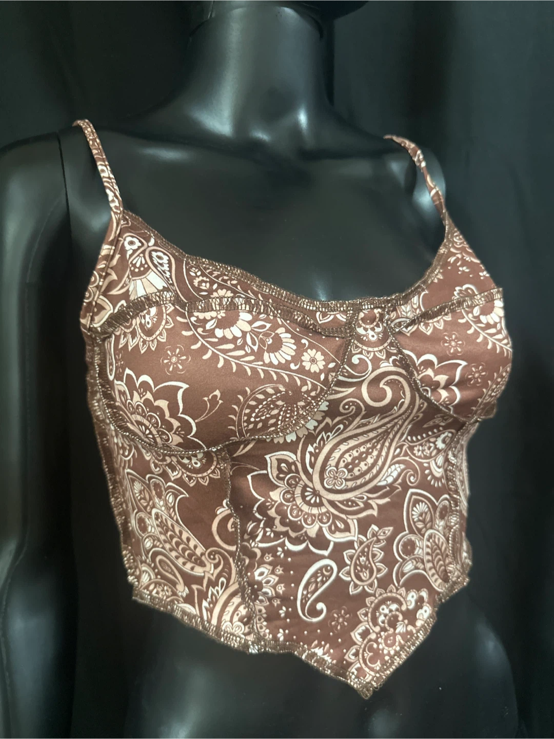 Brown Paisley Print Corset Top