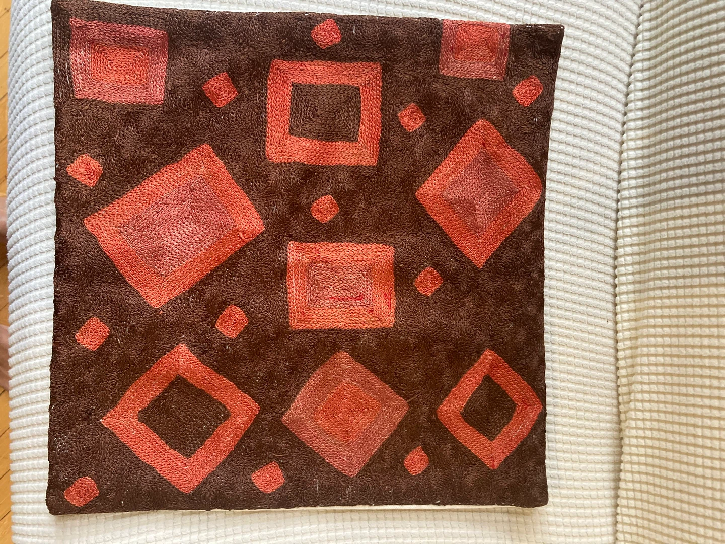 Decorative Throw Pillow Cover - Brown & Red Diamond Pattern