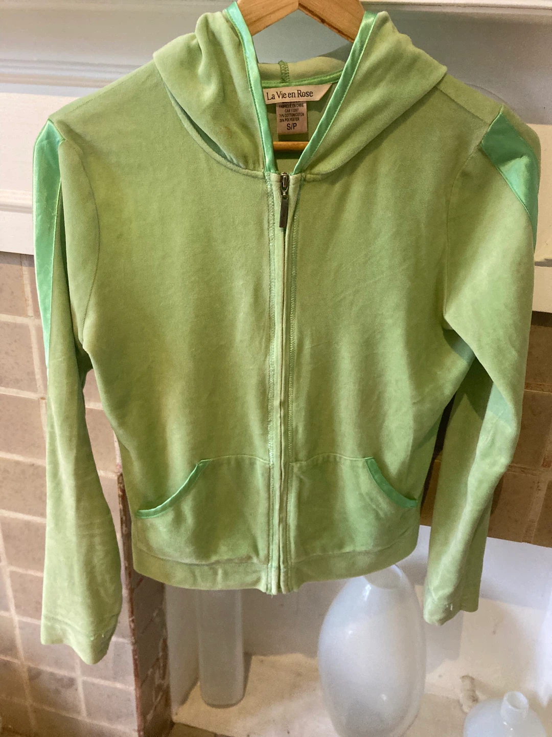La Vie En Rose Green Velour Zip-Up Hoodie