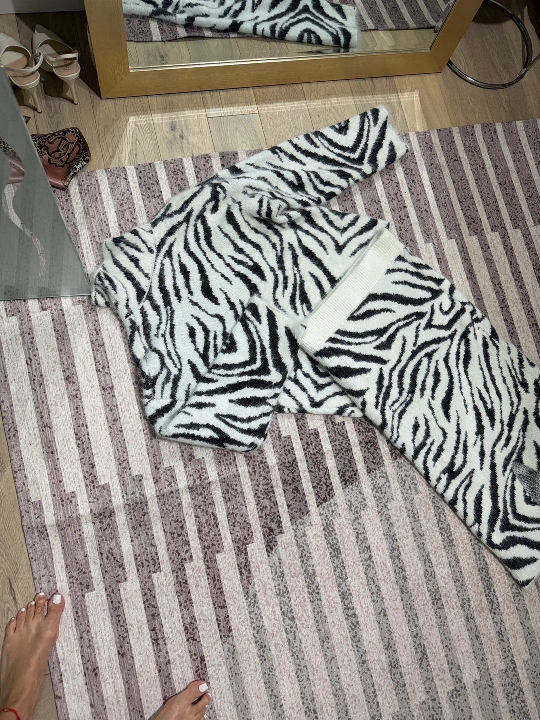 Women's Zebra Print Knit Sweater and Pants Set