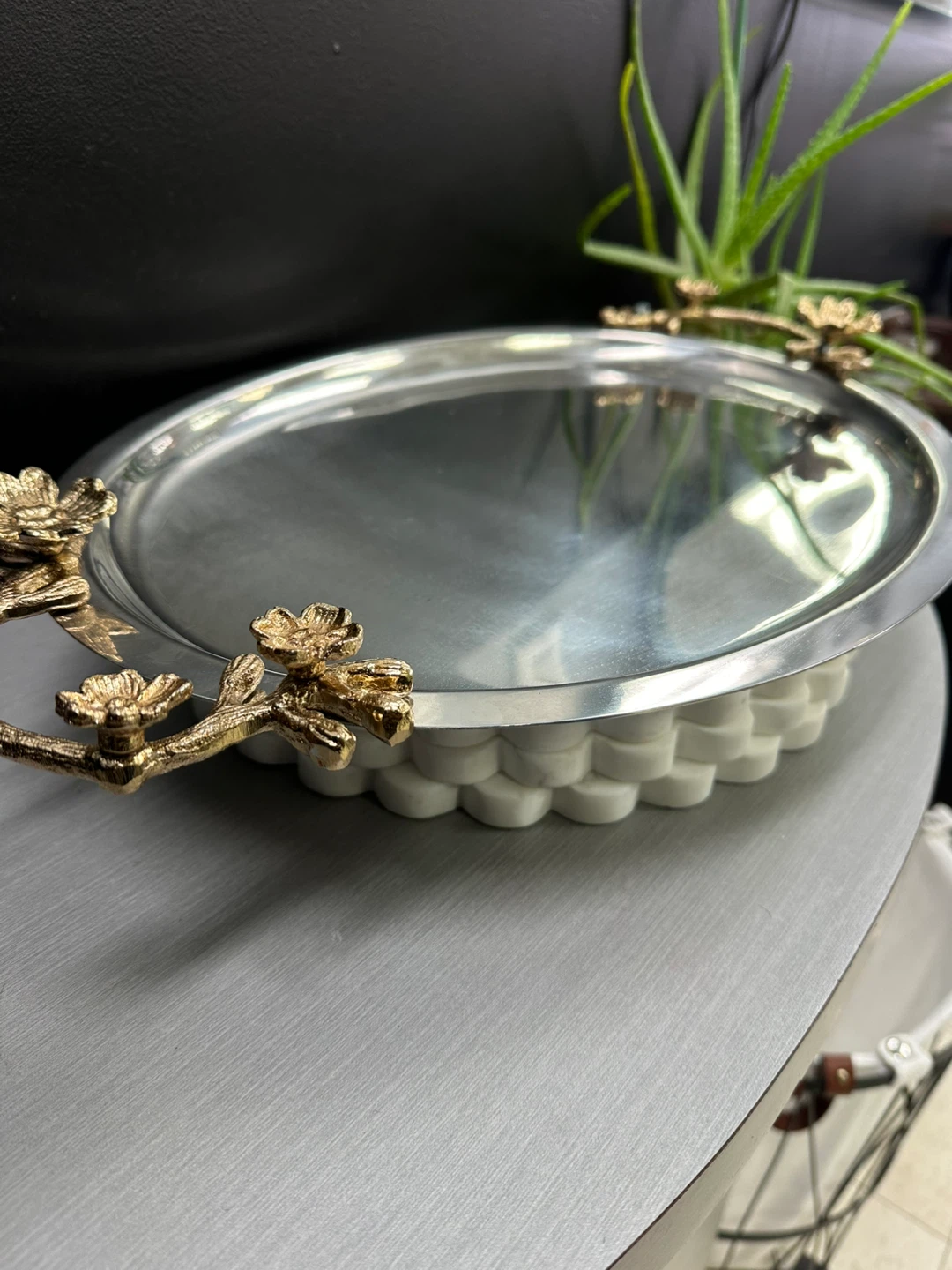 Decorative Serving Tray with Floral Handles