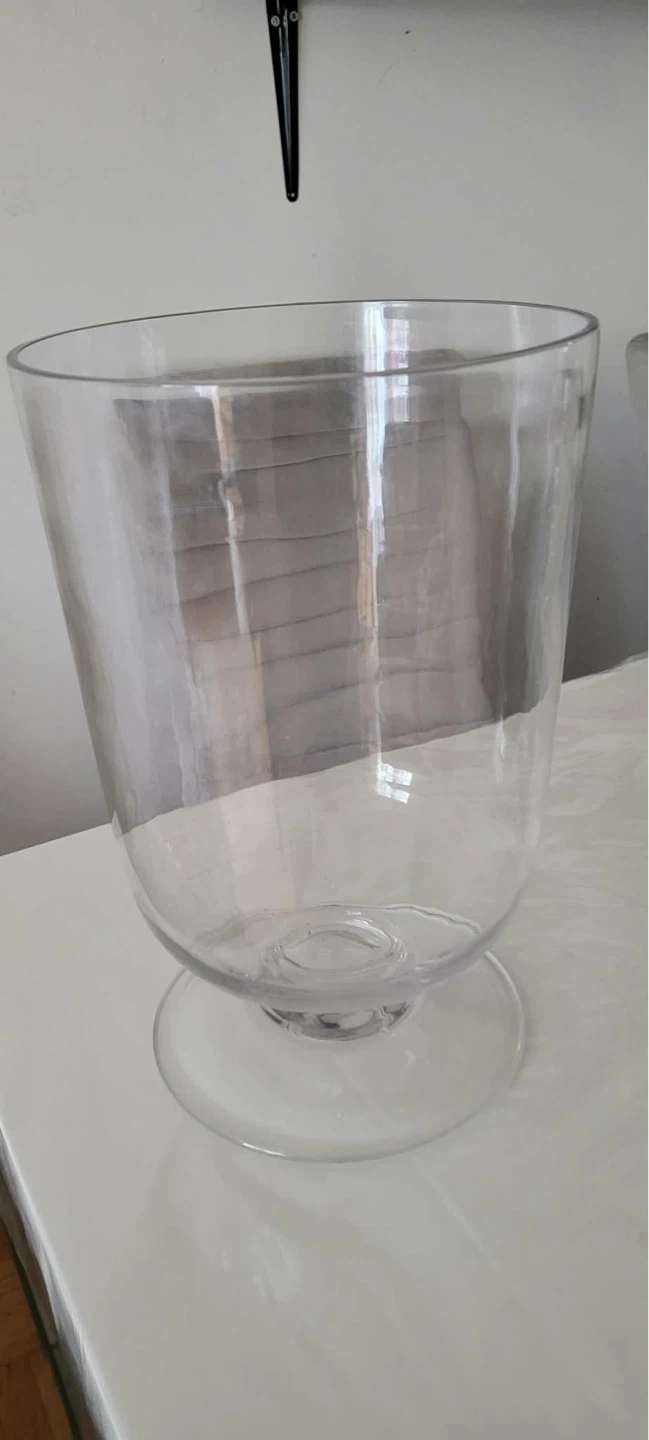 Large Clear Glass Footed Vase/Container