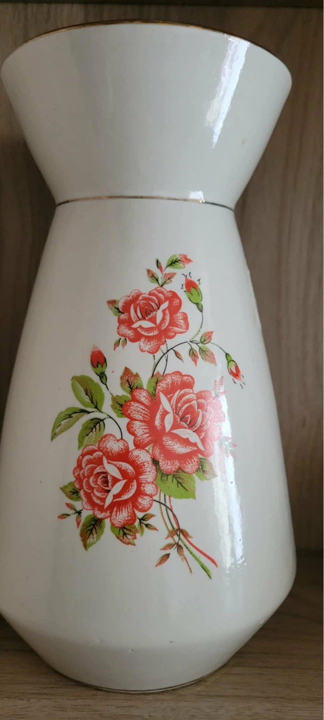 Vintage Ceramic Vase with Rose Decal