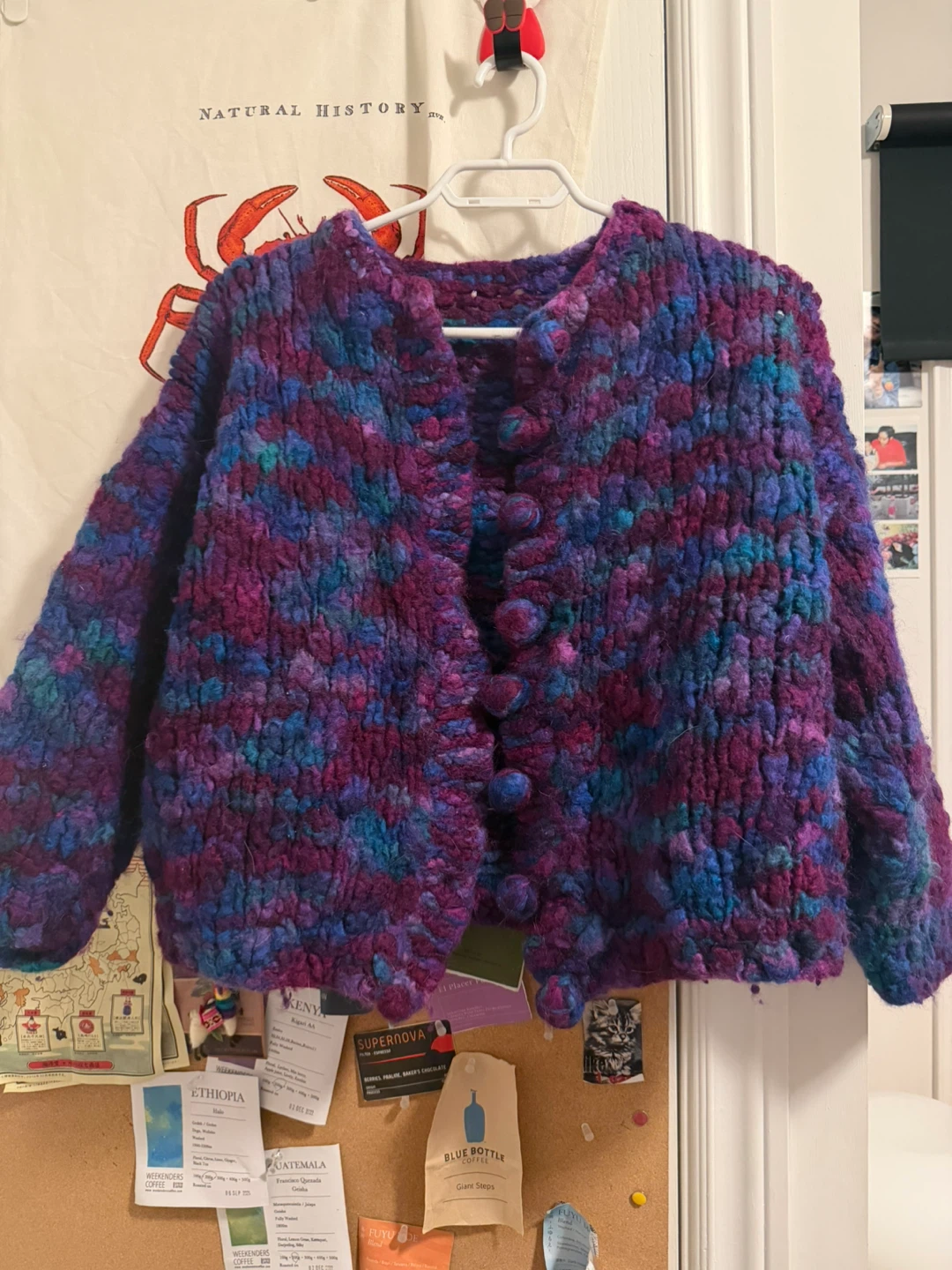 Chunky Knit Cardigan Purple Blue