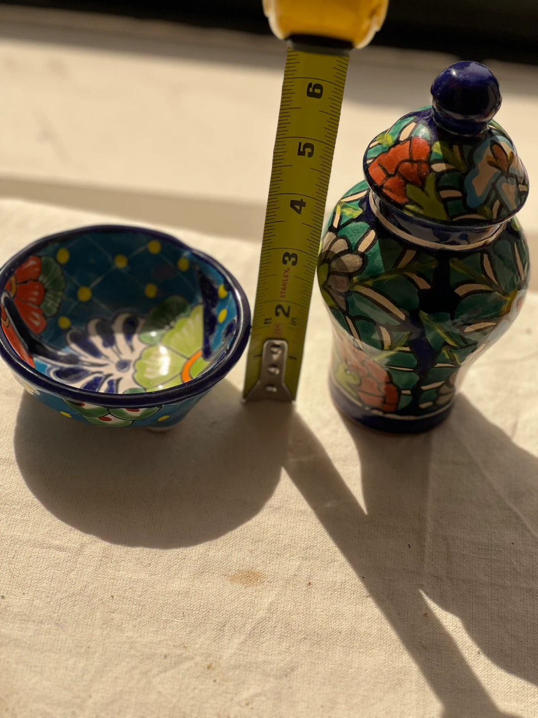 Hand-painted Ceramic Decorative Jar with Lid and Bowl - photo 2